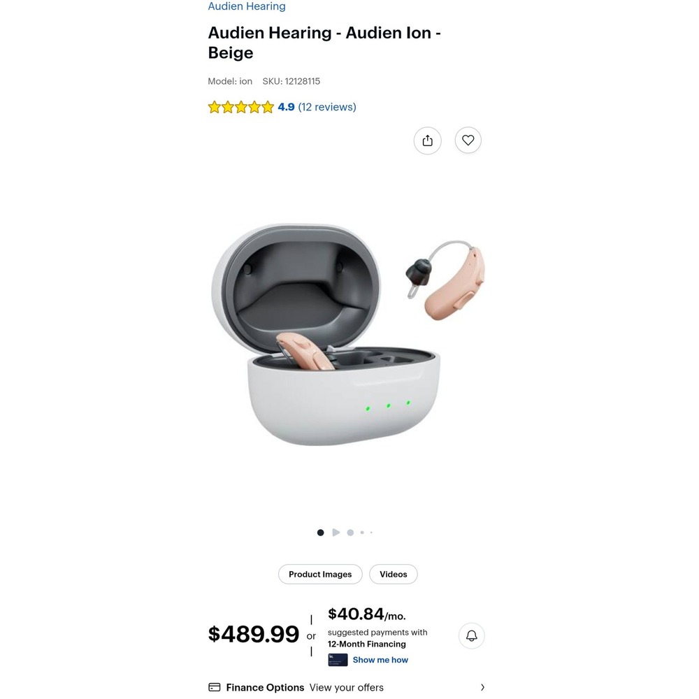 Audien Ion Rechargeable OTC Hearing Aids Beige Noise Reduction AIN1BF030 Pair